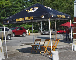 Photograph of a black-and-gold Mizzou canopy