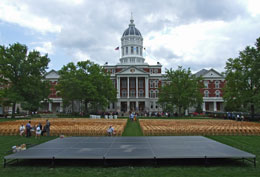 Photograph of a stage set up of Francis Quadrangle